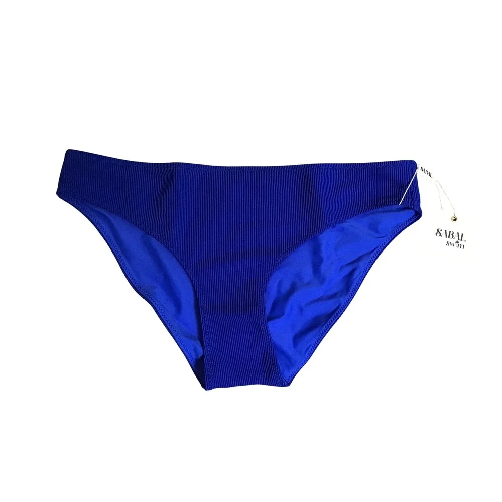 Sabal Swim Women's Mediterranean Blue Ribbed Palm Beach Bottom Bikini Size M NWT